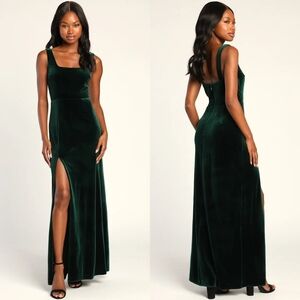 Lulus Elegant Sweetie Emerald Green Velvet Square Neck Maxi Dress S Wedding